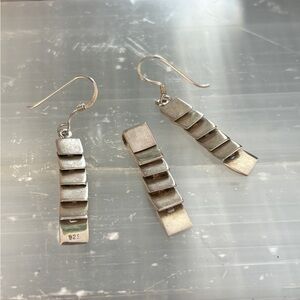 Sterling Silver 925 Modernist Tiered Bar Pendant & Earrings Set